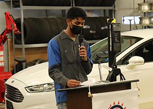 Kishaun Sookdowar, an Auto Trades student, speaks about his AYES program experience, highlighting diagnostic skills learned.