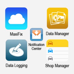 Autel MS906 interface showcasing MaxiFix, Shop Manager and Data Manager applications