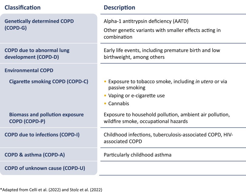 Proposed taxonomy (etiotypes) for COPD