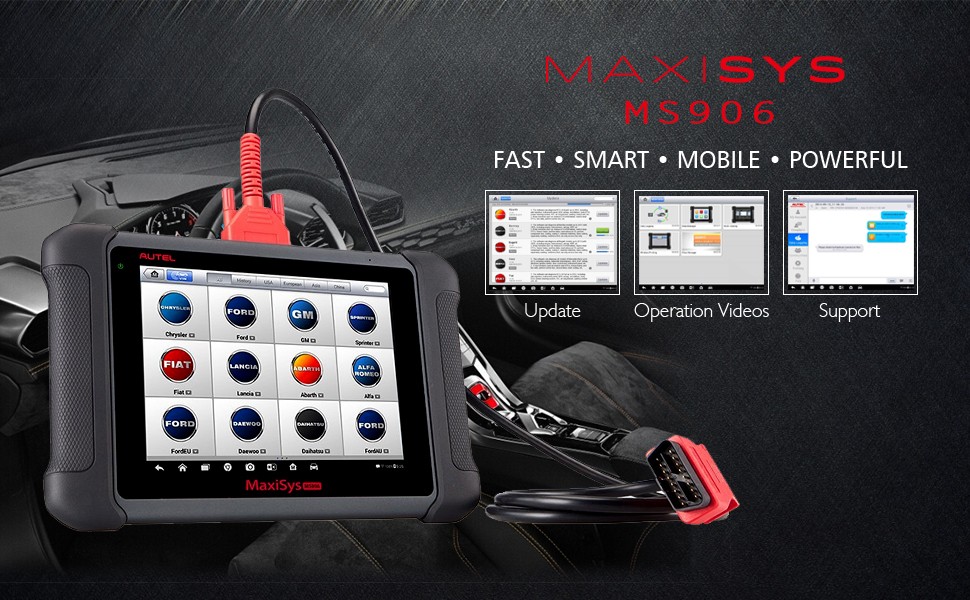 Autel Maxisys MS906 diagnostic tool displaying vehicle information on its screen